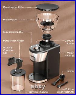 4/2/1Pcs Automatic Burr Mill Coffee Grinder with 2- 12 Custom Grinders, Silver