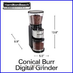4 Oz. Black and Stainless Steel Conical Burr Coffee Grinder with Digital Display