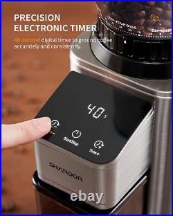 Anti-Static Conical Burr Coffee Grinder with Precision Electronic Timer, Touchsc