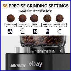 Anti-static Conical Burr Coffee Grinder, Adjustable Burr Mill with 38 Black
