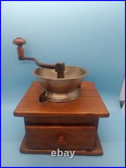 Antique Coffee Grinder with Wood Base