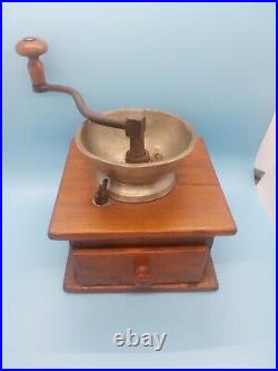 Antique Coffee Grinder with Wood Base