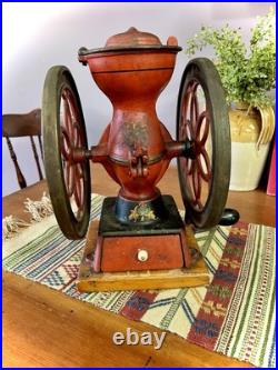 Antique ENTERPRISE MFG CO of Philadelphia Cast Iron, Double Wheel COFFEE GRINDER