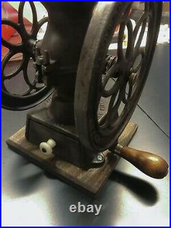 Antique English Cast Iron 2-Wheel Manual Coffee Grinder