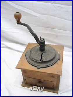 Antique Ornate Cast Iron Lap Coffee Grinder Burr Mill Kitchen Tool