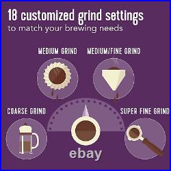 Automatic Burr Mill Coffee Grinder with 18 Custom Grinders, Silver