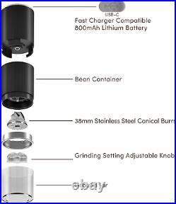 Burr Coffee Grinder-Rechargeable Battery Operated Coffee Grinder with Stainless