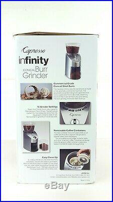 Capresso 565.05 100W Infinity Conical Stainless Steel Burr Grinder Brand New