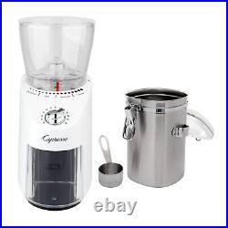 Capresso Infinity Plus Conical Burr Grinder White with Coffee Canister