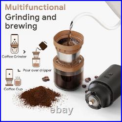 Coffee Grinder Electric Adjustable Burr Mill with Coffee Drip Filter Maker 2in1
