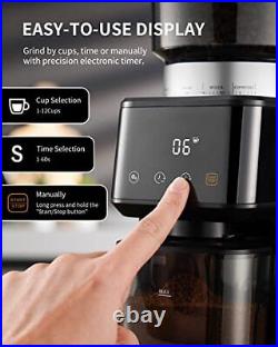 Conical Burr Coffee Grinder for Espresso with Precision Electronic Timer Touc