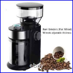 Electric Coffee Grinder Burr Flat Wheel Grinding Mill 8 Levels Adjustable