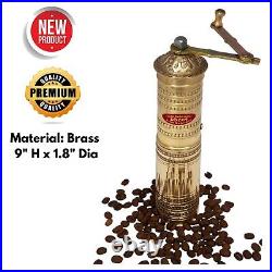 Portable Antique Brass Manual Turkish Coffee Mill Burr Grinder Traveling Camping
