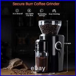Secura Burr Coffee Grinder Conical Burr Mill Grinder with 18 Grind Settings f