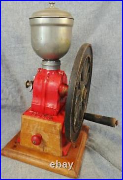 Vintage 1930's Elma Red Cast Iron One Wheel Hand Crank Coffee Grinder /Original