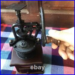 Vintage Wheel Coffee Grinder Mill Hand Crank Manual Cast Iron With Wood Drawer